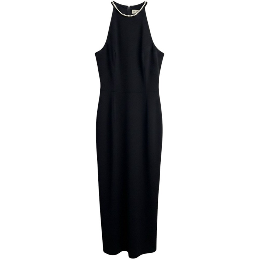 Ann Taylor Gown Size 6 Black Excellent Rhinestone Halter Front Slit Formal Dress